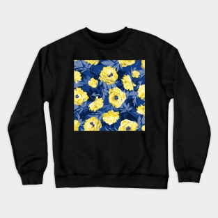 Yellow peonies - blue leaves Crewneck Sweatshirt